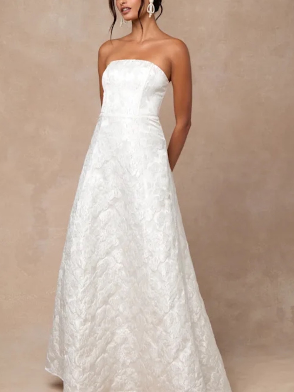 New Lulus Tressa Strapless White Jacquard A-Line Gown Sz Large